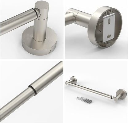 Ruacq Adjustable Towel Bar 13.7 to 24 Inch Bathroom Nickel Single Towel Bar Stainless Steel Modern Wall Mounted Round Towel Holders, Brushed Nickel