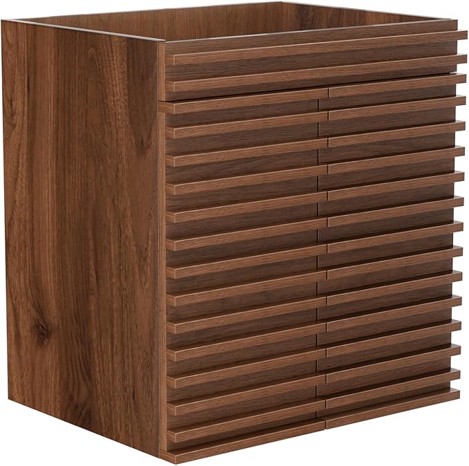 ROOMTEC 24" Bathroom Vanity, Mid-Century Wall Mounted Floating Cabinet with 2 Closing Doors, Wood Grain Texture, Walnut (Sink Basin Not Included)