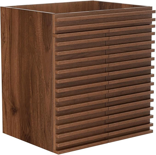 ROOMTEC 24" Bathroom Vanity, Mid-Century Wall Mounted Floating Cabinet with 2 Closing Doors, Wood Grain Texture, Walnut (Sink Basin Not Included)
