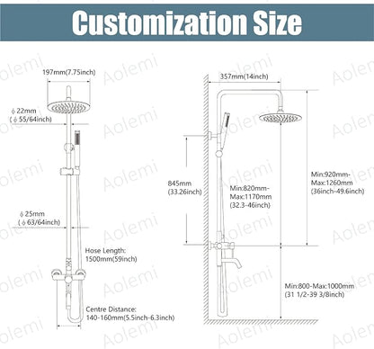 Aolemi Outdoor Shower SUS304 Outside Kit Handheld Tub Spout Brushed Nickel | 8 Inch Head, Handheld Spray, Swivel Tub Faucet, Adjustable Height,Outside Exposed Shower Fixture,Single Handle,Wall Mount