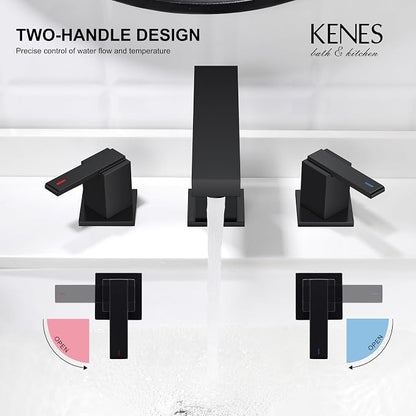 Matte Black Widespread Bathroom Faucet 3 Hole Vanity Faucet 2 Handle | Bathroom Sink Faucet with Pop Up Drain & Supply Lines, Lead-Free cUPC & NSF Certified, 8 Inch Faucet for Vanity Restroom Sink