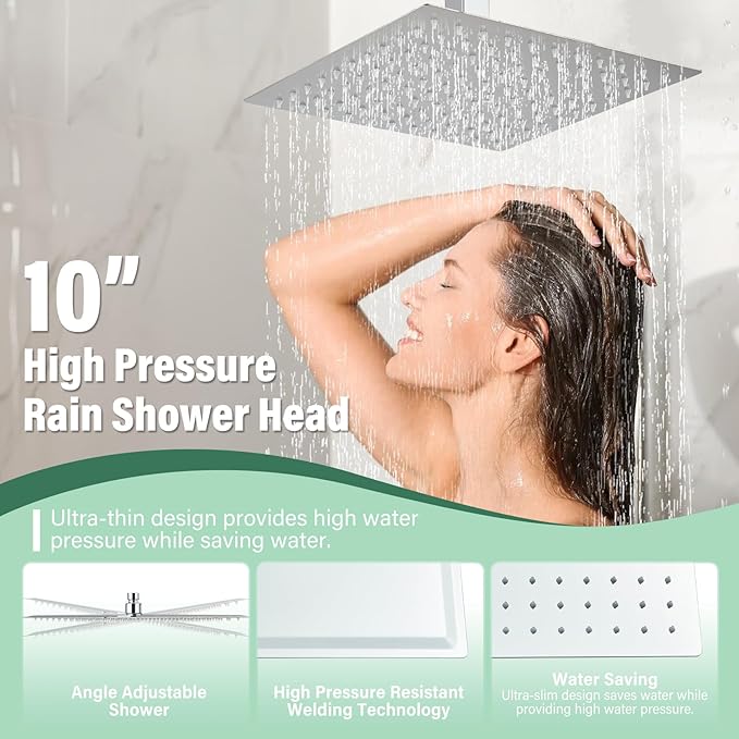 Shower Faucet Set Chrome Rain Shower System with High Pressure 10 Inches Rain Shower Head and Handheld Spray Bathroom Luxury Rain Mixer Shower Complete Combo Set Ceiling Mounted