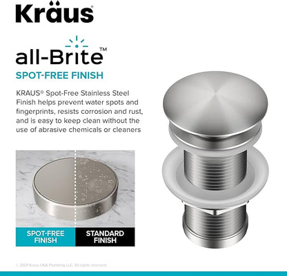 KRAUS Pop-Up Drain for Bathroom Sink Without Overflow in Spot-Free Stainless Steel, PU-10SFS