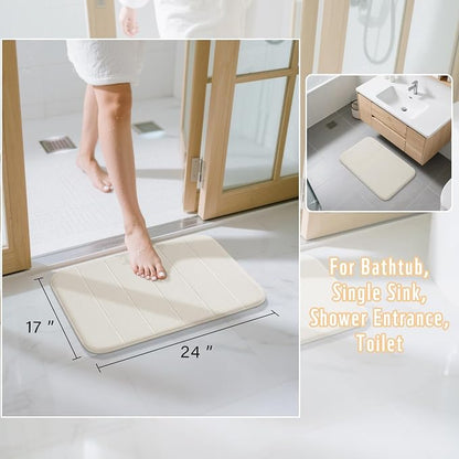 Yimobra Memory Foam Bath Mat, Super Soft Absorbent Bathroom Rug Non Slip, Quick Dry, Machine Washable Floor Carpet for Tub Shower, Home Decor Accessories, 24x17, Cream
