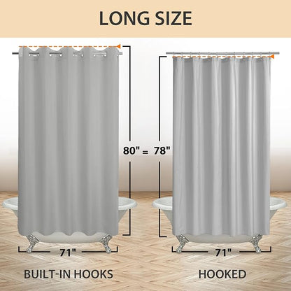 River Dream No Hook Long Shower Curtain or Liner Microfiber Grey, 71x80 | Waterproof Fabric Shower Curtain Set, Bottom Magnets, Soft & Machine Washable, 71W x 80H