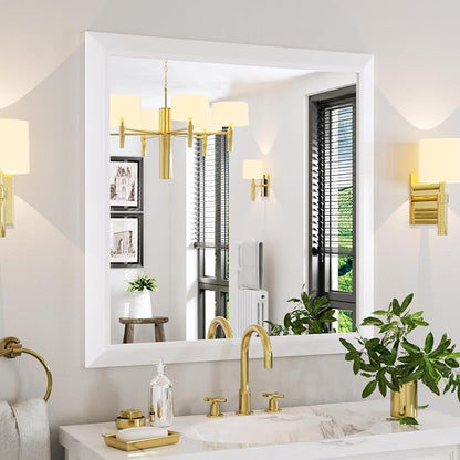 Bathroom Mirror for Wall, 36x36 Inch (White) | HD Reflection, Tempered Glass, Thick Metal Framed Rectangle Mirrors for Over Sink, Vanity, Bedroom, Living Room, Entryway