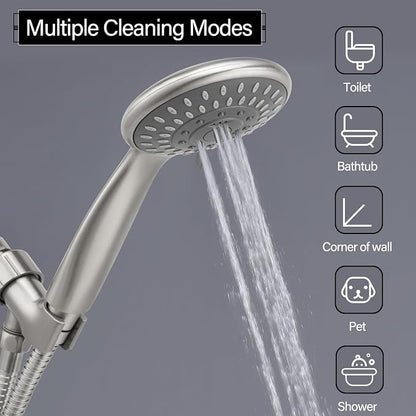 Shower Head with Handheld, 5-Settings Showerhead High Pressure Powerful Water Spray Shower Head Set with 59 Inch Stainless Steel Hose and Bracket, Brushed Nickel