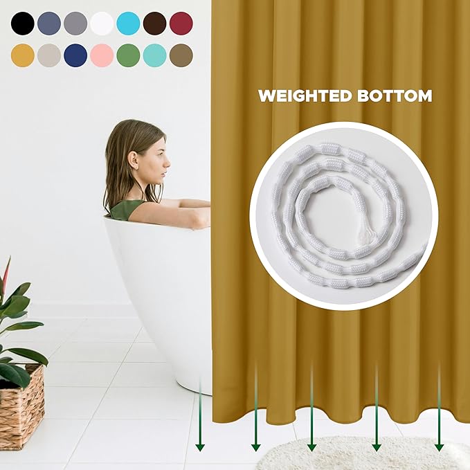 Fabric Shower Curtain Liner 72x72 Inch-Gold Standard Size Shower Liners | Hotel Quality Water Resistant Shower Liners for Bathroom-Machine Washable Cloth Polyester Bath Curtain-Rental Apartment Home