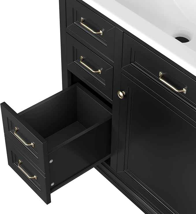 36" Bathroom Vanity with Ceramic Sink,Freestanding Storage Cabinet w/Soft-Close Door and 2 Tip-Out & 2 Drawers,Undermount Single Basin Bath Vanity Set w/Adjustable Shelf,Black