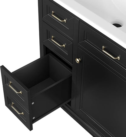 36" Bathroom Vanity with Ceramic Sink,Freestanding Storage Cabinet w/Soft-Close Door and 2 Tip-Out & 2 Drawers,Undermount Single Basin Bath Vanity Set w/Adjustable Shelf,Black