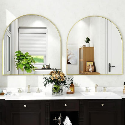 31"x32" Arched Wall Mirror for Bathroom, Gold Vanity Mirror for Bedroom, Living Room, Entryway, Decorative Hanging Mirror for Wall