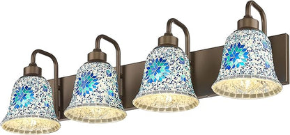 zeyu 4-Light Bathroom Wall Light, 30 Inch Bronze Vanity Lights, Bathroom Lights Over Mirror in Oil Rubbed Bronze Finish with Blue Mosaic Glass, ZSL72B-4W ORB-BL