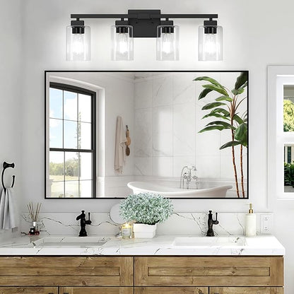 BesLowe 27" 4-Light Bathroom Light Fixture, Modern Black Bathroom Vanity Light, Bathroom Lighting Fixtures Over Mirror, Matte Black Wall Lamp, Wall Lights for Living Room Bedroom Hallway
