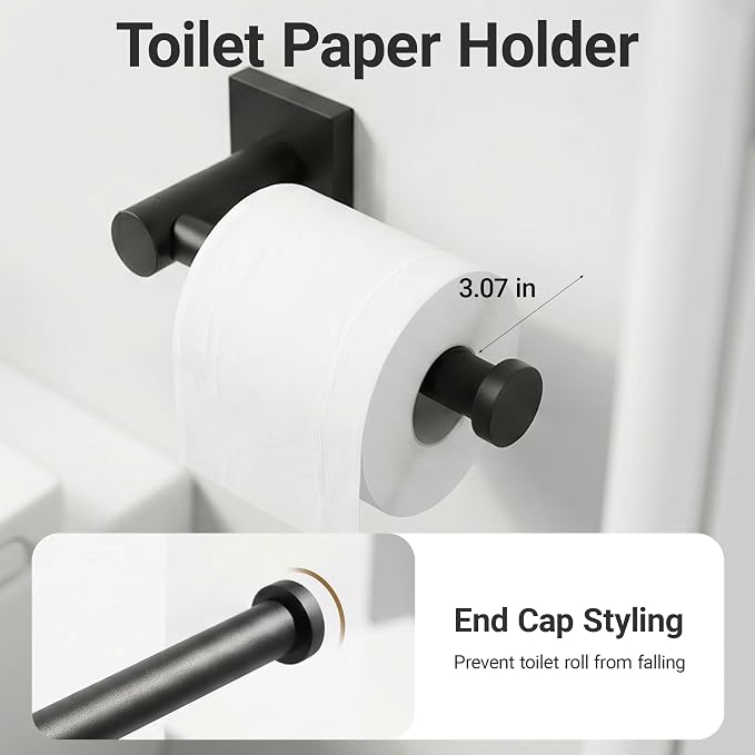24-Inch Wall Mounted Towel Racks for Bathroom – Space Saver 4-Piece Durable Stainless Steel Bathroom Hardware Set with Towel Bar, Towel Ring, Toilet Paper Holder & Hook, Matte Black