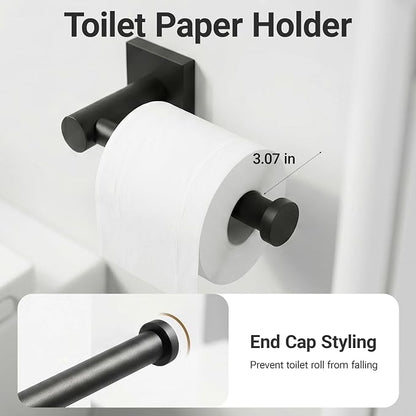 24-Inch Wall Mounted Towel Racks for Bathroom – Space Saver 4-Piece Durable Stainless Steel Bathroom Hardware Set with Towel Bar, Towel Ring, Toilet Paper Holder & Hook, Matte Black