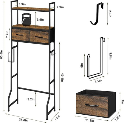 ETELI Over The Toilet Storage Cabinet Bathroom Storage Cabinet Over Toilet Fit Most Toilets Above Toilet Shelf Bathroom Shelf Organizer with Fabric Drawers, Rustic Brown