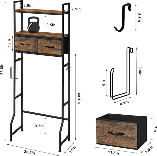 ETELI Over The Toilet Storage Cabinet Bathroom Storage Cabinet Over Toilet Fit Most Toilets Above Toilet Shelf Bathroom Shelf Organizer with Fabric Drawers, Rustic Brown