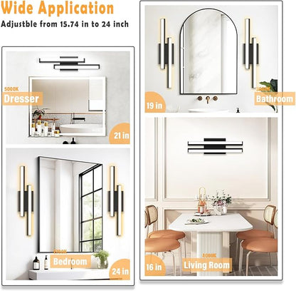 ETL Listed 24 inch Retractable Bathroom Vanity Light- 5CCT Optional Bathroom Light 2700K/3000K/3500K/4000K/5000K/ Bar Vanity Light for Bathroom Mirror Bedroom-25W 1 Pack