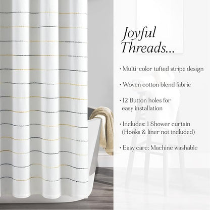 Lush Decor Ombre Stripe Yarn Dyed Cotton Shower Curtain, 72" W x 72" L, Yellow & Gray - Fabric Shower Curtains - Striped Bathroom Curtain - Farmhouse & Coastal Decor