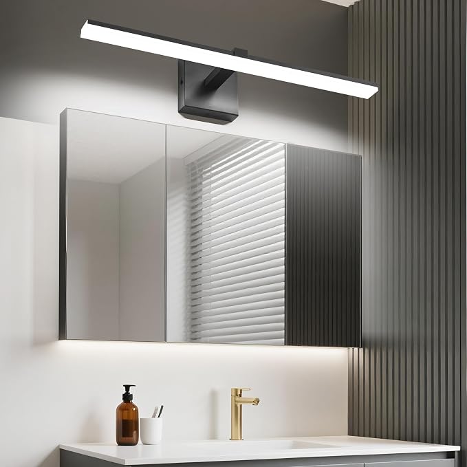 Black Bathroom Vanity Lights- 24inch Modern LED Bathroom Light Fixtures Dimmable Vanity Light Acrylic Bath Room Lighting Fixture Over Mirror