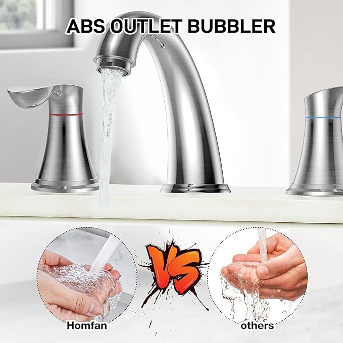 GAOMON Bathroom Faucet, 8 Inch Bathroom Faucets for Sink 3 Hole, Widespread Brushed Nickel Bathroom Faucet with Pop up Drain and cUPC Lead-Free Hose (Brushed Nickel 2 Packs)