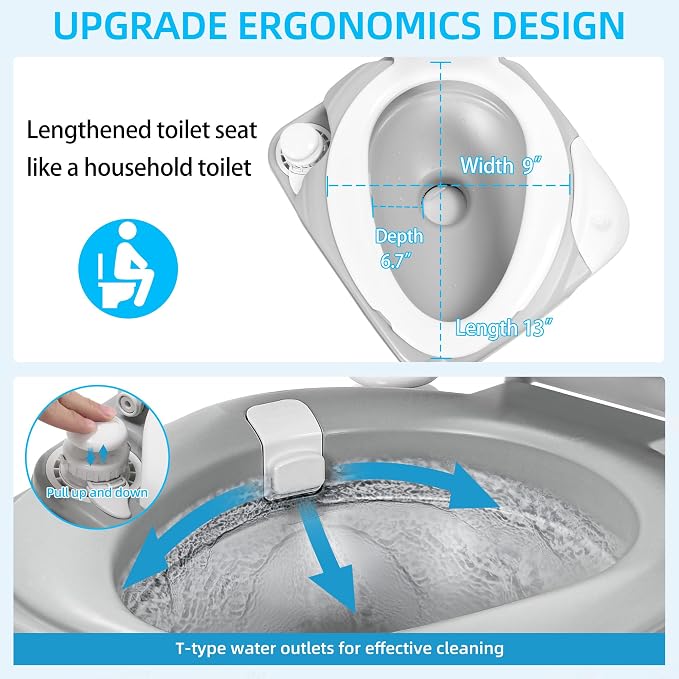YITAHOME Portable Toilet Camping Porta Potty with Diagonal Enlargerd Bowl | Hand Sprayer, 5.28 Gal Leak-Proof Outdoor Toilet with Level Indicator, Carry Bag for Adults, RV Travel, Boat and Trips