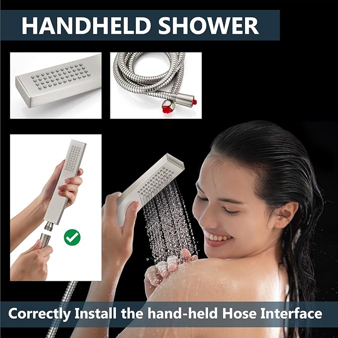 Aolemi Shower Faucet Set Rain Shower System with Handheld Spray Bathroom Shower Combo Rough-in Valve and Shower Trim Kit Included Brushed Nickel 12 Inch Wall Mount Shower Head
