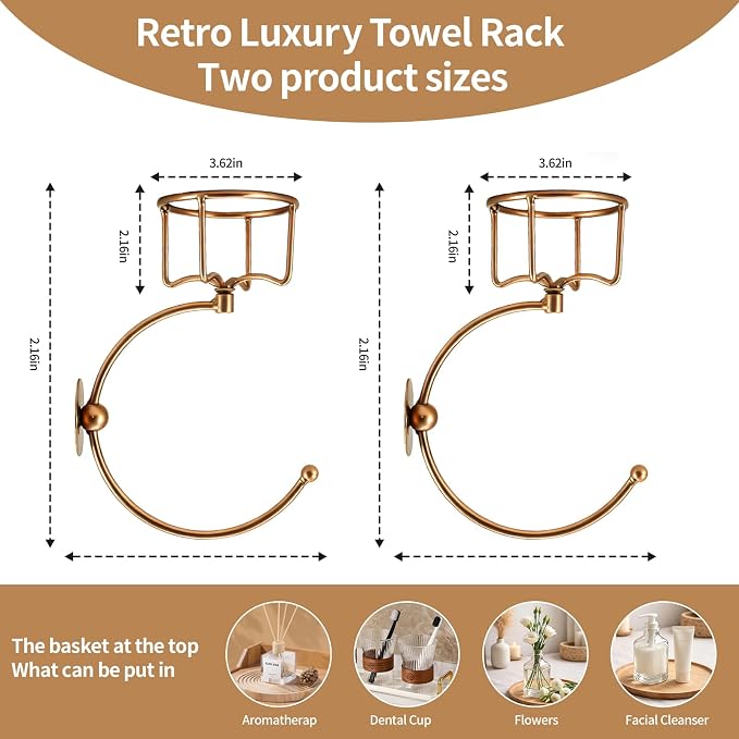 2-Pack Gold Towel & Candle Holder – Rustproof Wall Hooks Set for Bathroom Decor.