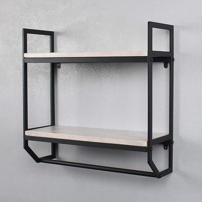 2-Tier Metal Industrial 23.6" Bathroom Shelves Wall Mounted,Rustic Wall Shelf Over Toilet,Towel Rack with Towel Bar,Utility Storage Shelf Rack, Floating Shelves Towel Holder,Retro White