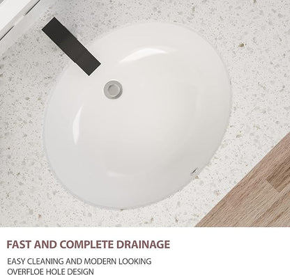 Undermount Bathroom Sink Oval - Dcolora 18"x15" White Porcelain Ceramic Oval Vessel Sink Under Counter Lavatory Vanity Bath Sink Bowl Basin With Overflow