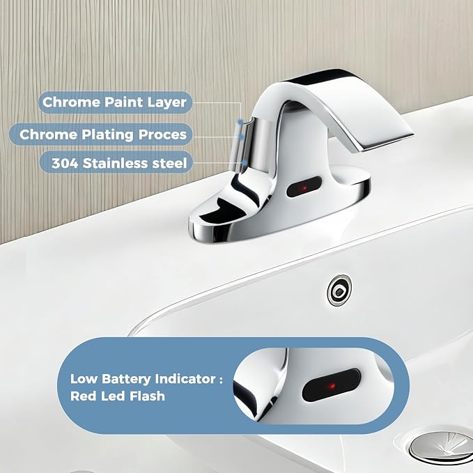 Touchless Bathroom Sink Faucet, Automatic Sensor Faucet for 3 Hole,Touchless Chrome Faucet for Bathroom Sink