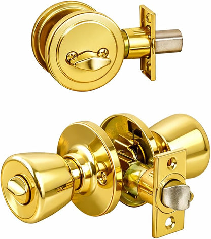 Design House 728329 Terrace 6-Way Universal Entry Door Knob and Single Cylinder Deadbolt Polished Brass