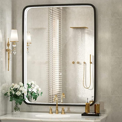 36x28 Inch LED Black Frame Bathroom Mirror,3 Color | ETL Listed,Anti-Fog,3000K/4500K/6000K Dimmable,Horizontal & Vertical,Wall Mounted,Memory Function
