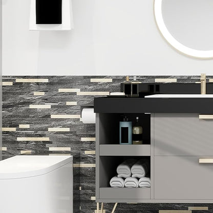 KASARO Peel and Stick Marble Backsplash Tile, 10 Sheets, Black Marble with Vintage Golden Stripes, Self-Adhesive Wall Tile for Kitchen, Bathroom, Fireplace, RV (11.4” x 10.6”)