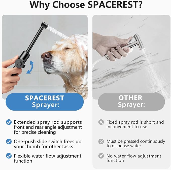 SPACEREST Handheld Bidet Sprayer for Toilet, Leak-Proof Stainless Steel Bidet Attachment for Toilet, Adjustable Spray Angle & Water Pressure, Toilet Sprayer for Personal Care, Postpartum (Black)