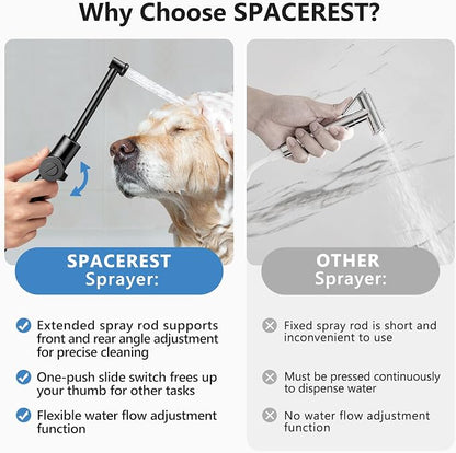 SPACEREST Handheld Bidet Sprayer for Toilet, Leak-Proof Stainless Steel Bidet Attachment for Toilet, Adjustable Spray Angle & Water Pressure, Toilet Sprayer for Personal Care, Postpartum (Black)