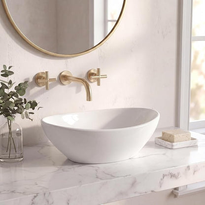 JONATHAN Y Cascade 16" x 13.5" Oval Ceramic Vessel Bathroom Sink, White | Above Counter Installation, Glossy Finish, Modern Minimalist Style, 5.75" Height, 1.75" Drain Hole