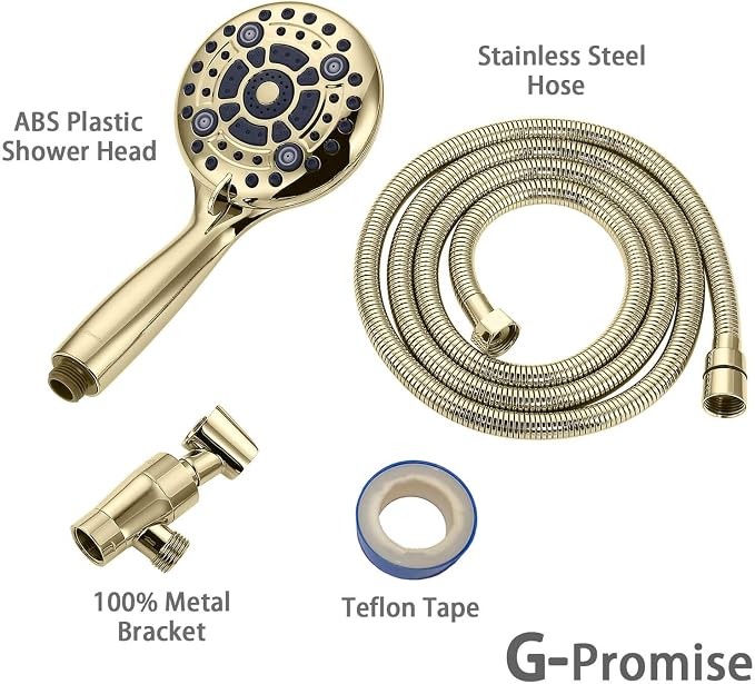 G-Promise High Pressure 6 Mode Hand Held Shower Head with Extra Long Hose | High Pressure, 6 Spray Mode, Easy Install, Adjustable Angle, Extra Long Hose, Modern Upgrade