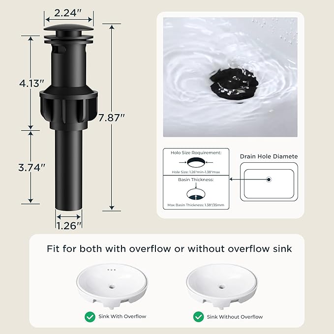 FORIOUS Matte Black Bathroom Faucet with Pull Down Sprayer, Single Hole Bar Sink Faucet 1 Hole with Pop Up Drain Hose, Suitable for Bathroom, RV,Vanity, Restroom & Utility Sink
