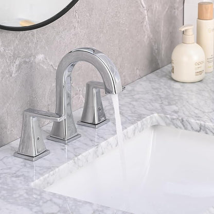 Bathroom Faucets for Sink, 2 Handle Widespread Bathroom Sink Faucet, 3 Hole Modern Stainless Steel Faucet with Pop-up Drain and Water Supply Lines, Chrome