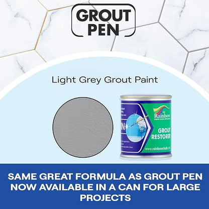 Grout Pen Grout Paint for Tile, Floor & Shower - Light Grey - 125ml (4.2oz) | Waterproof Paint Grout Refresh Restorer for Kitchen & Bathroom Tiles - Can Size for Larger Projects