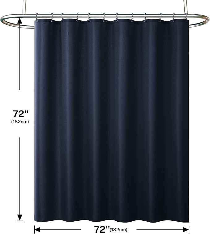 Shower Curtain and Liner Set with 12 Double Sided Shower Curtain Hooks, 3 in 1 Shower Curtain Set, Cloth Shower Curtains for Bathroom,Waterproof, Navy Blue 72" W*72" H