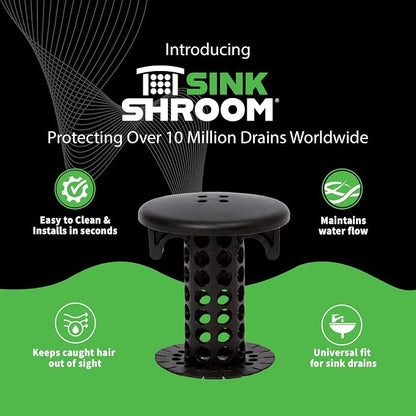 SinkShroom Hair Catcher, Matte Black Bathroom Sink Drain Protector, Hair Snare - Comes with 4 DrainShroom Toss Disposable Drain Snakes