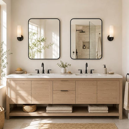 2-Pack 24x30 Inch Matte Black Rounded Rectangle Vanity Mirrors | Double Vanity or Two Bathrooms, Pair or Separate Use, Iron Frame, Layered Shadow Box Look, Two-Way Mount