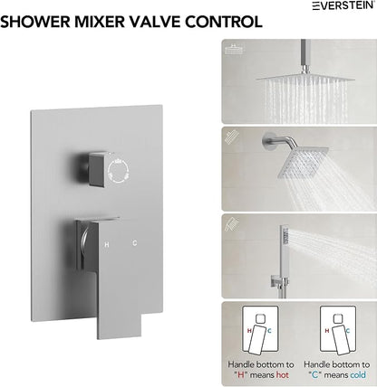 10" High-Pressure Rainfall Shower Faucet, Celling Mount Dual Shower Head System, Brushed Nickel