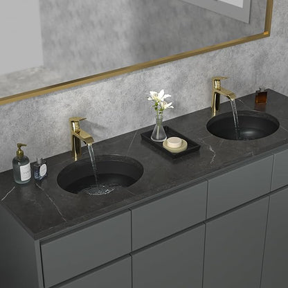 Sarlai Black Undermount Bathroom Sink -18 x15 inch Oval Vessel Sink Under counter Lavatory Sink Black Ceramic Vanity with Overflow, Modern Art Basin, Interior Dimension 16-1/7 x 13 Inch