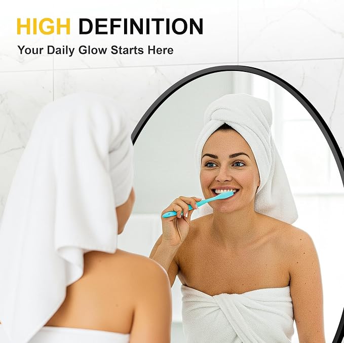 Black Oval Bathroom Mirror for Wall, 26"x38" Bathroom Vanity Mirror | HD Shatterproof Glass, Metal Framed, Oval Vanity Mirrors for Bathroom, Bedroom, Living Room, Entryway, Horizontal or Vertical