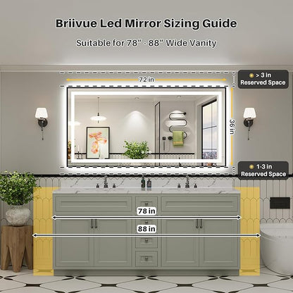 72x36 Inch LED Bathroom Mirror with Black Frame, Backlit & Front Lit, Anti-Fog Lighted Bathroom Vanity Mirror for Wall, Memory Function, Dimmable, HD Tempered Glass, Shatter-Proof