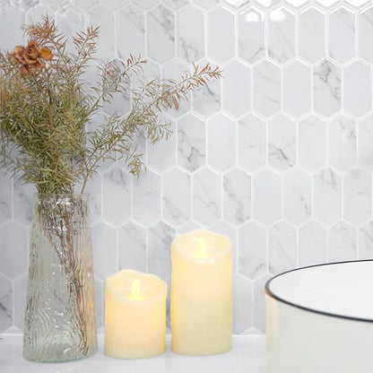 Vamos Tile Upgraded Thicker Design Backsplash Tile Peel and Stick, 10-Sheet Grey Marble Long Hexagon Self Adhesive Wall Tiles Stick On Backsplash for Kitchen Bathroom RV Fireplace