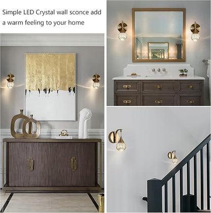 Modern Crystal Wall Sconce, Globe Wall Light, Led Bubble Wall Lamp for Bedroom Living Room Hallway, 3300k Warm White | Dimmable | Gold